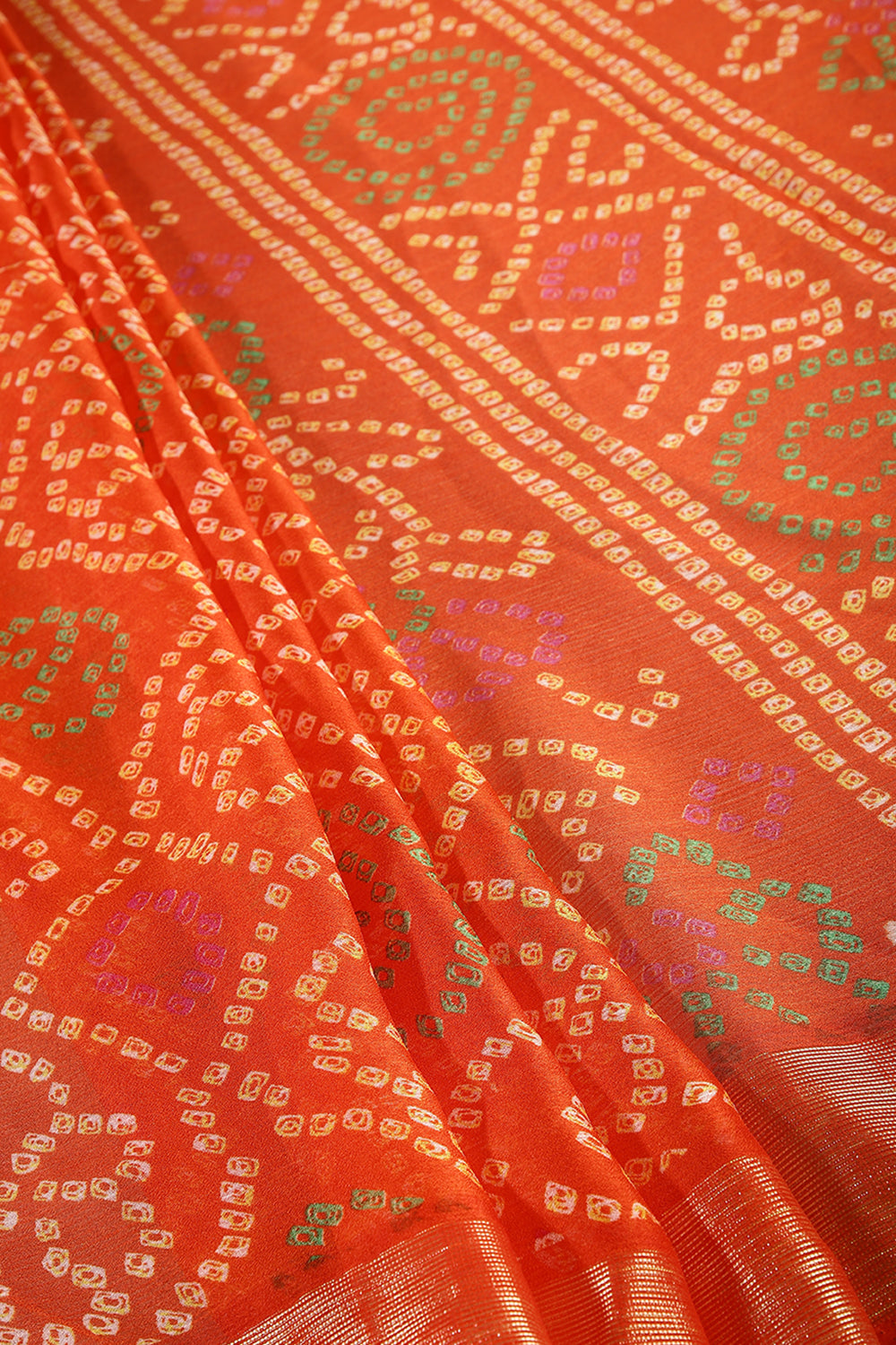 Orange Color Chiffon Bandhani Printed Saree