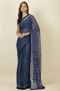 Navy Georgette Printed Saree