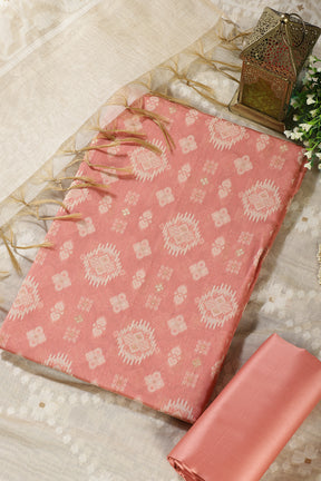 Peach Chanderi Cotton Woven Unstitched Suit