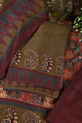 Olive Green Spun Printed Unstitched Suit