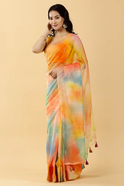 Multi-Color Printed Organza Saree