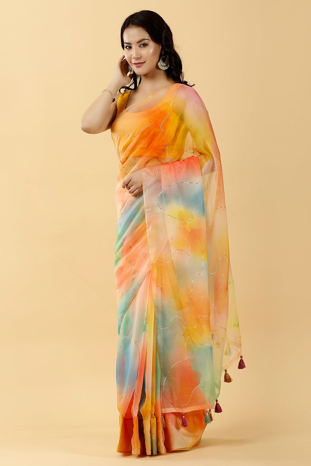 Multi-Color Printed Organza Saree