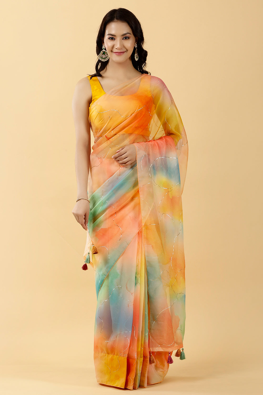 Multi-Color Printed Organza Saree