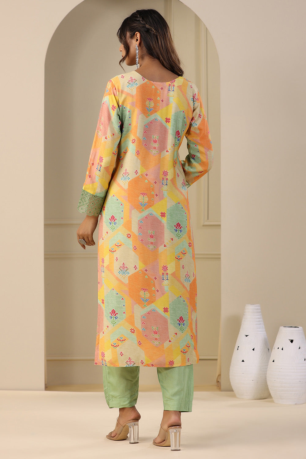 Green Colour Muslin Printed Suit