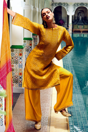 Mustard Color Banarasi Brocade Silk Unstitched Suit Material