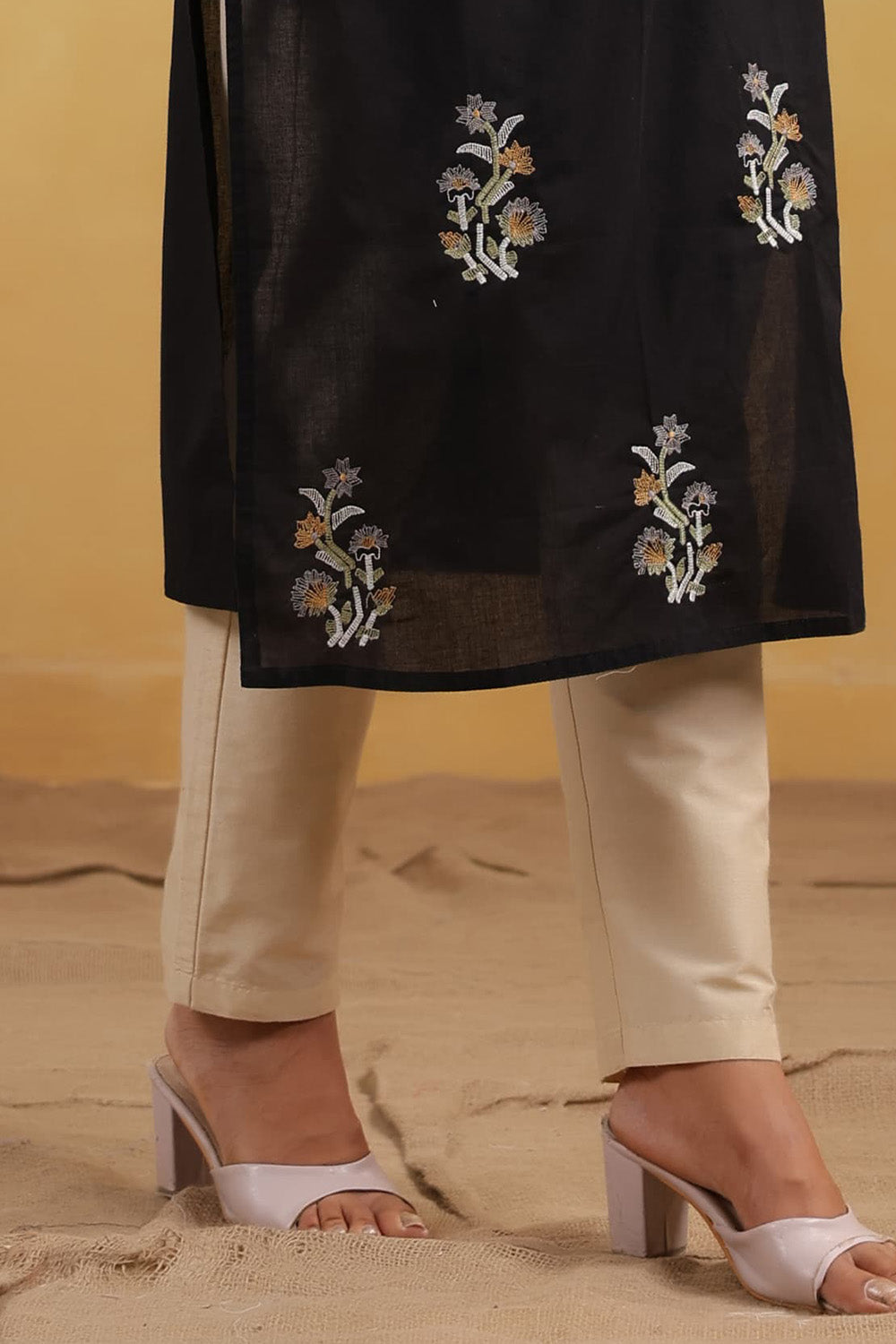 Black Color Floral Embroidered Kurti