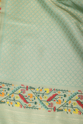 Sea Green Silk Zari and Resham Woven Paithani Work Saree