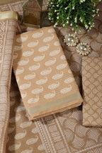 Fawn  Cotton Boota Block Print Unstitched Suit Fabric