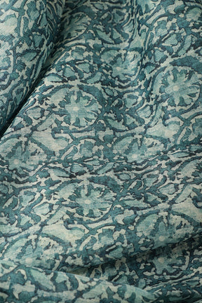 Teal Abstract Printed Chanderi Cotton Saree
