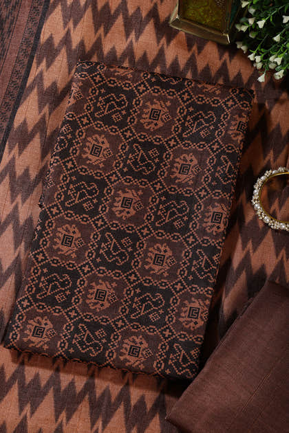 Brown Chanderi Cotton Digital Printed Unstiched Suit Material