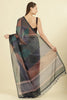 Teal Organza Cotton Printed Saree