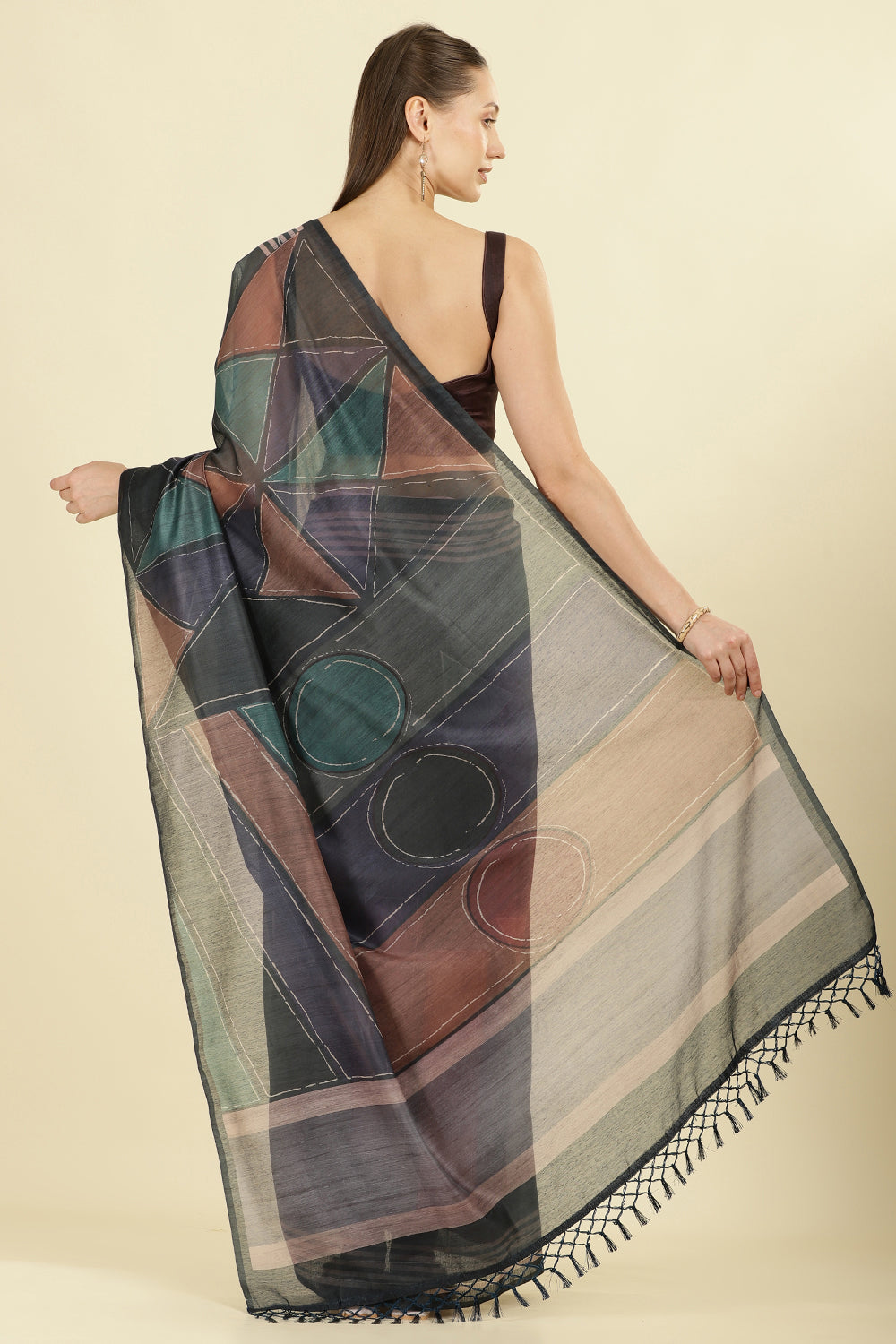 Teal Organza Cotton Printed Saree