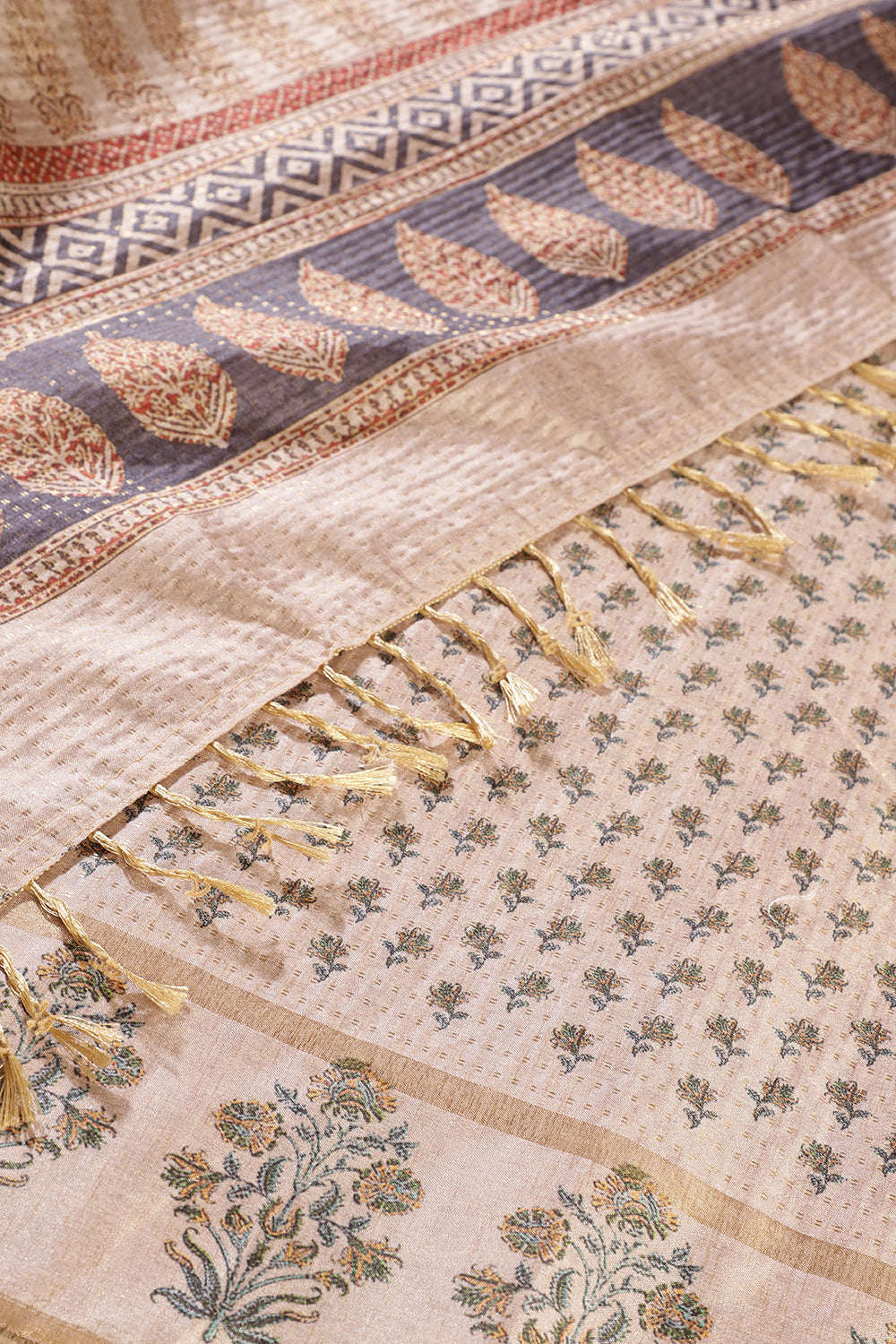 Olive Green Tussar Silk Zari Woven & Printed Saree