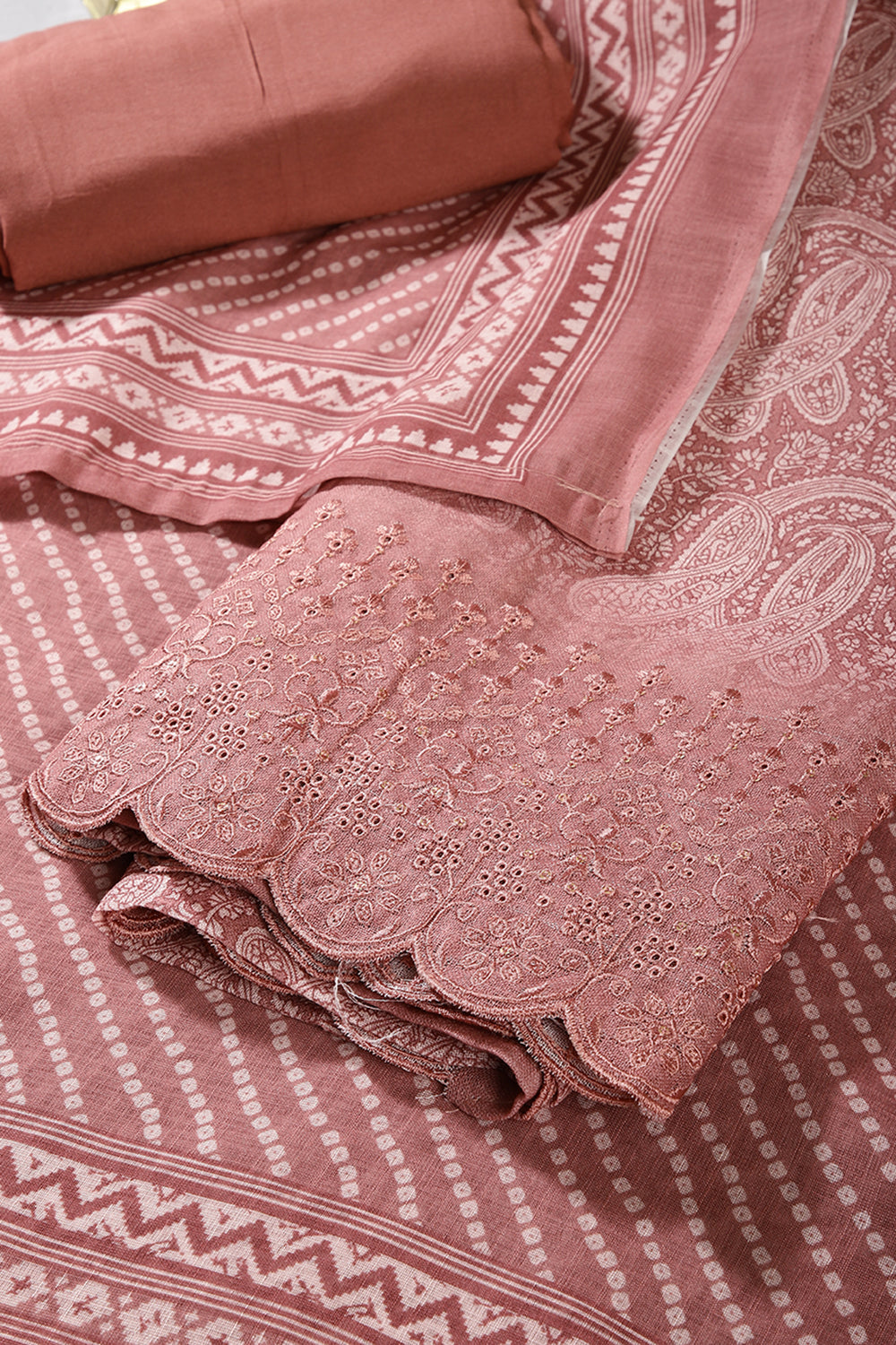 Gajari Color Chanderi Cotton Floral Printed Unstitched Suit Material