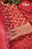 Red Chanderi Silk Resham And Zari Woven Unstitched Suit Material
