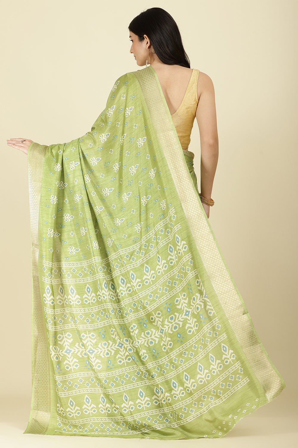 Light Green Cotton Silk Printed And Zari Woven Saree