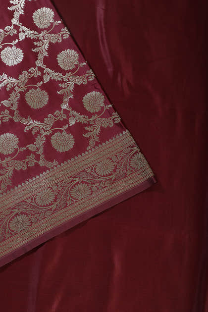 Dark Scarlet Zari Woven Banarasi Silk Saree