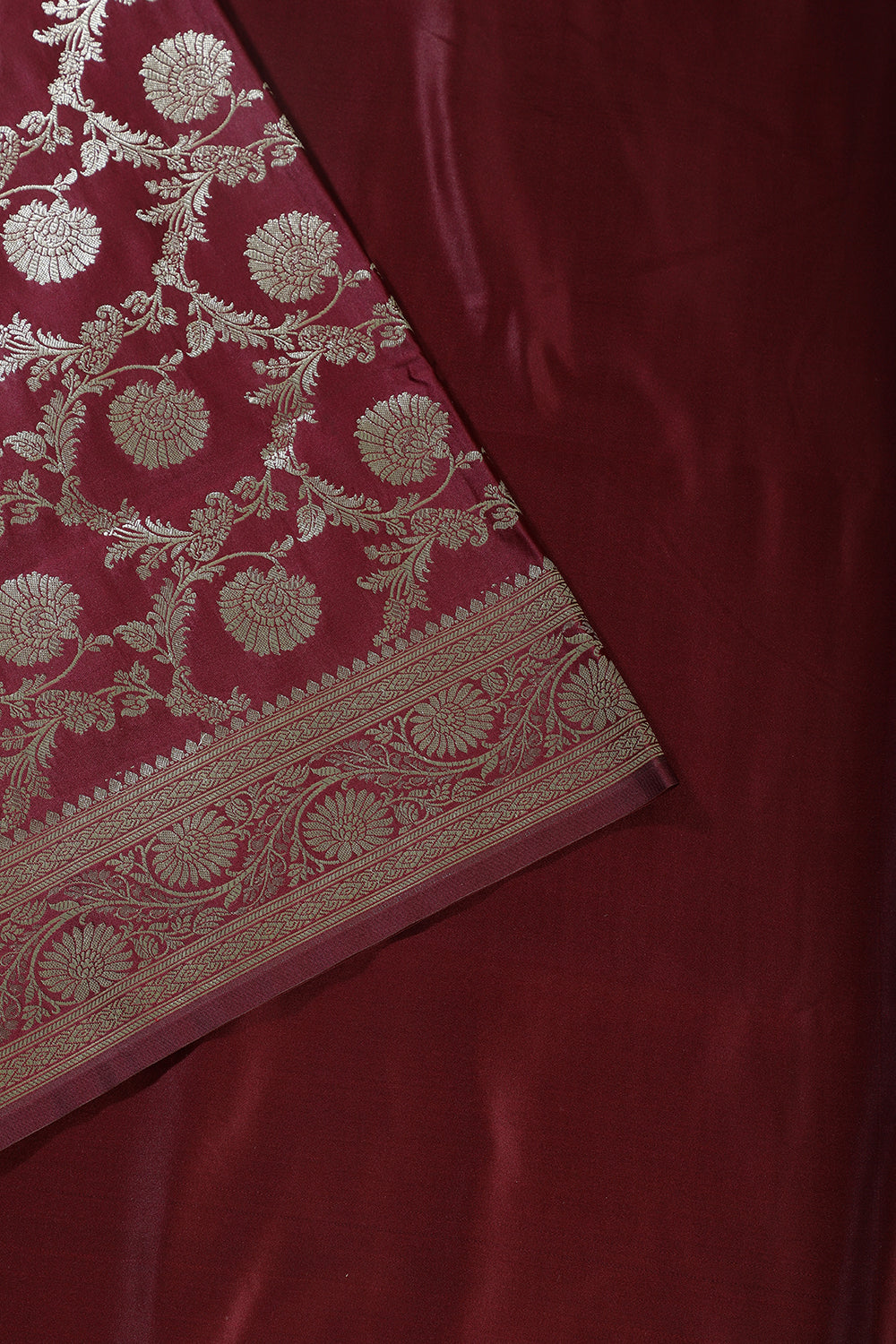 Dark Scarlet Zari Woven Banarasi Silk Saree