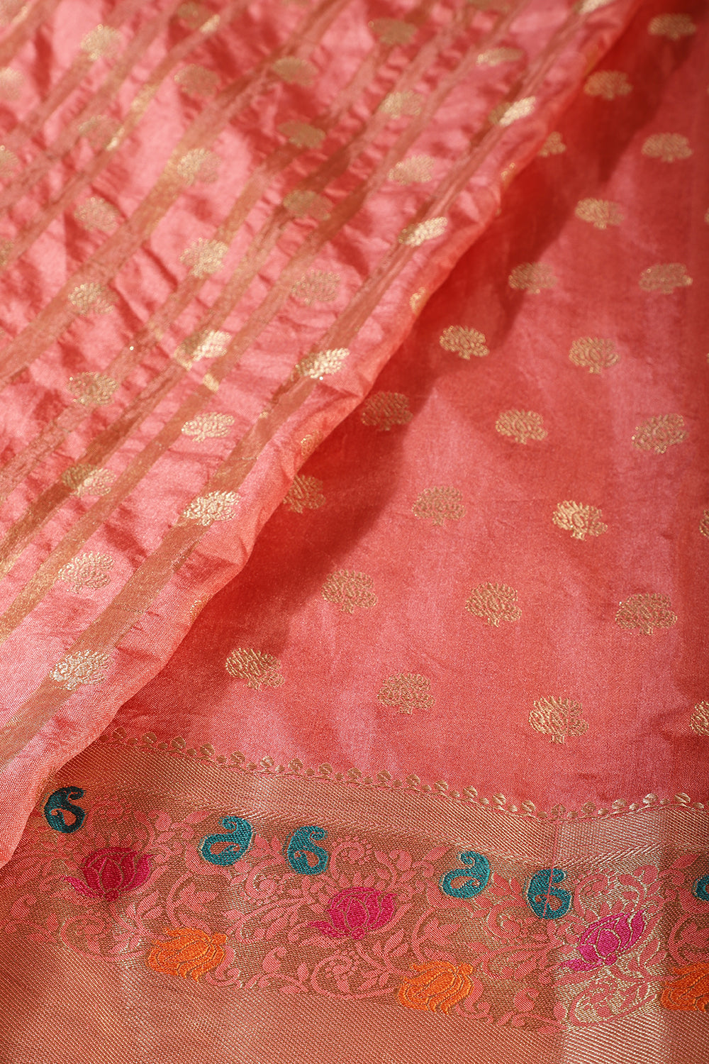 Peach Resham & Zari Woven Silk Saree