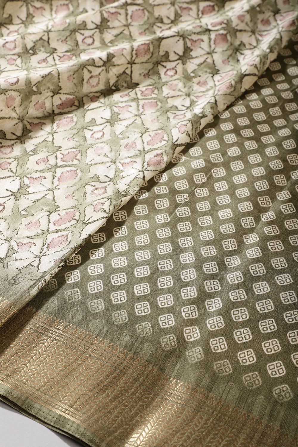 Sage Green Color Cotton Silk Abstract Printed Saree