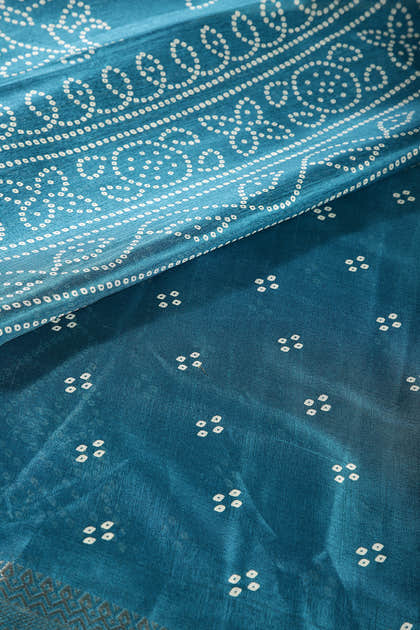 Turquoise Color Block Printed Cotton Silk Saree