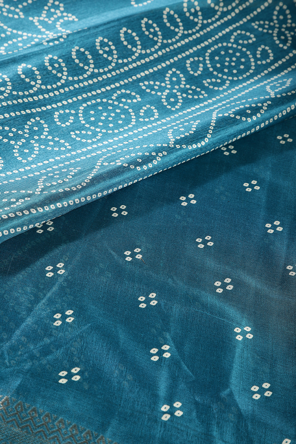 Turquoise Color Block Printed Cotton Silk Saree