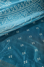 Turquoise Color Block Printed Cotton Silk Saree