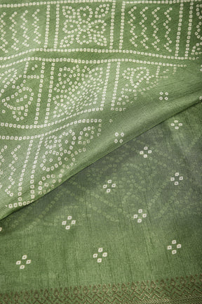 Green Color Block Printed Cotton Silk Saree