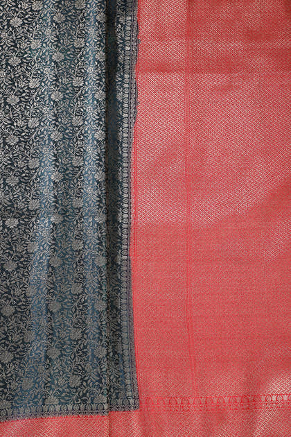 Bottle Green & Red Floral Zari Woven Sarees