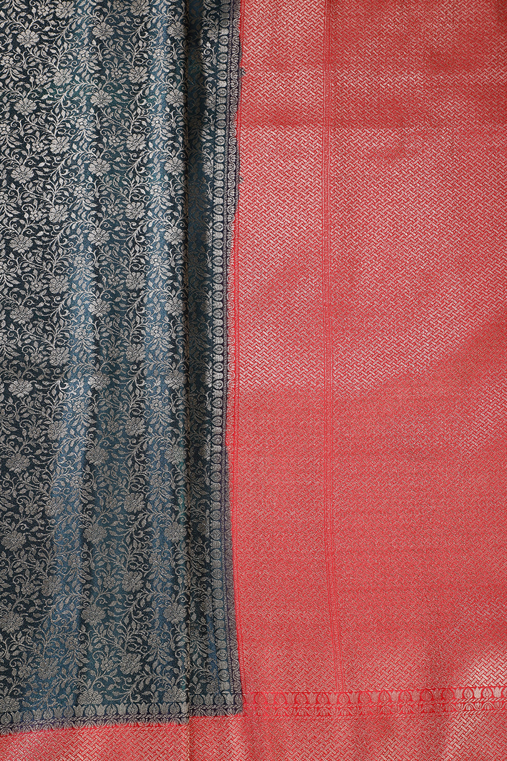 Bottle Green & Red Floral Zari Woven Sarees