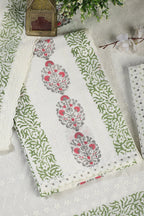 Cream & Green Printed And Resham Embroidered Unstitched Suit Fabric
