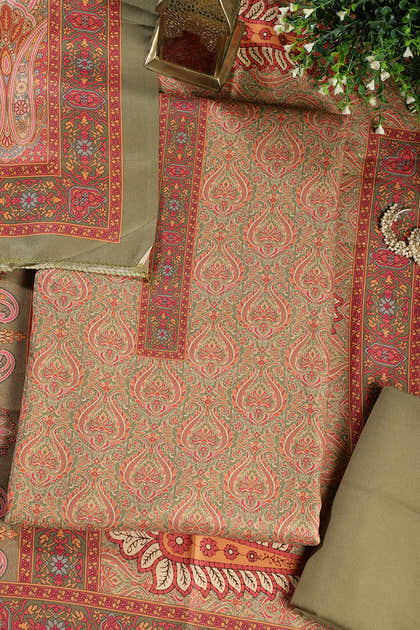 Green Pashmina Digital Printed Unstitched Suit Fabric