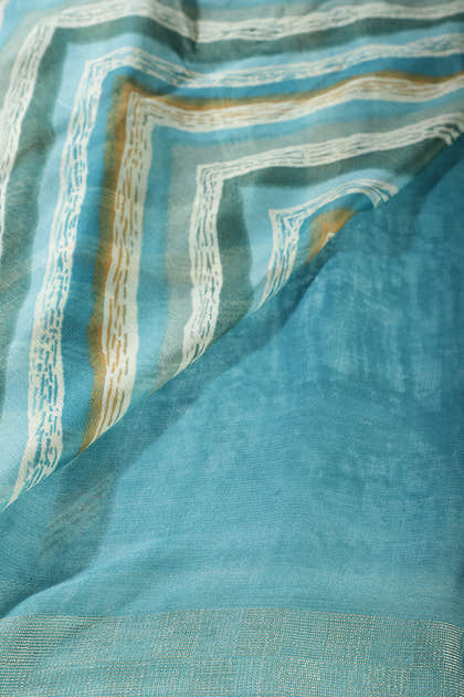 Teal Blue Chiffon Lehariya Printed Saree