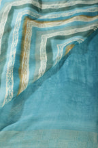 Teal Blue Chiffon Lehariya Printed Saree