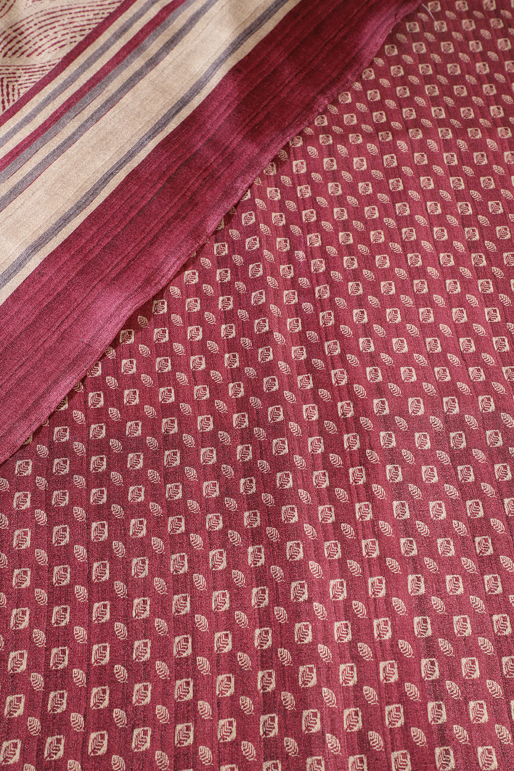 Beige & Wine Tussar Silk Printed Saree