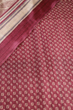 Beige & Wine Tussar Silk Printed Saree