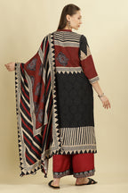 Maroon Muslin Ajrakh Printed Suit with Palazzo
