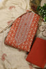Burnt Orange Cotton Digital Buta-Printed & Neck Embroidered Unstitched Suit