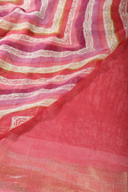 Coral Pink Chiffon Lehariya Printed Saree