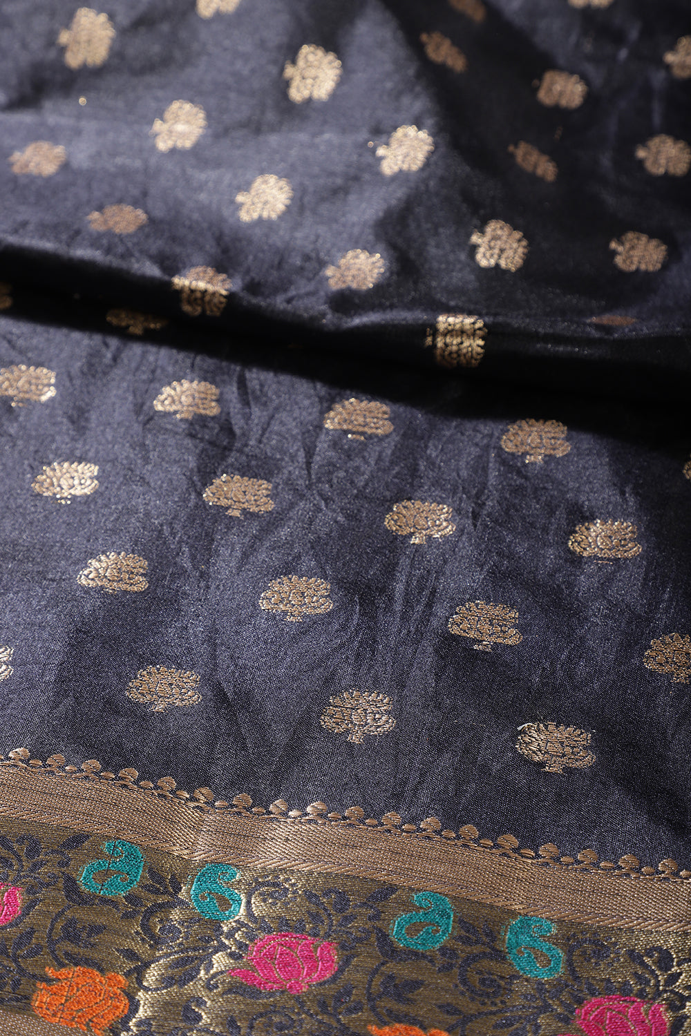 Black Resham & Zari Woven Silk Saree