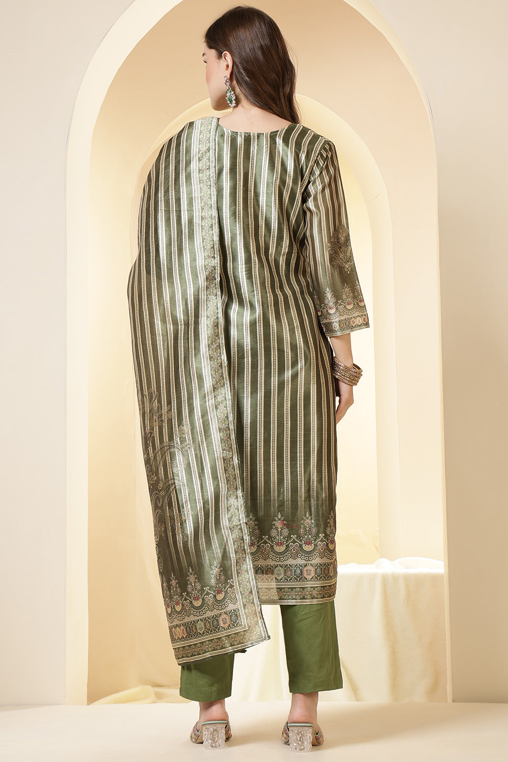 Green Color Chanderi Silk Printed Straight Suit