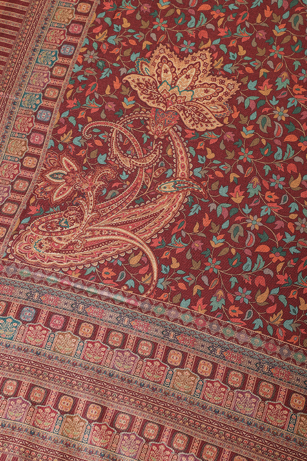 Dark Scarlet Pashmina Floral Printed Unstitched Suit Fabric