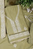 Olive Green Muslin Resham Embroidered Unstitched Suit Material