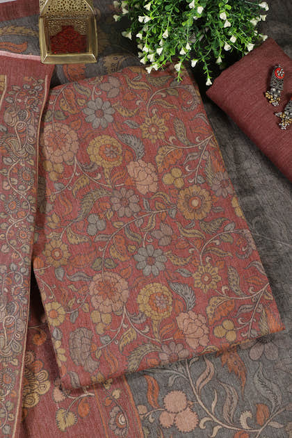 Pale Maroon Floral Printed Spun Unstitched Suit Material