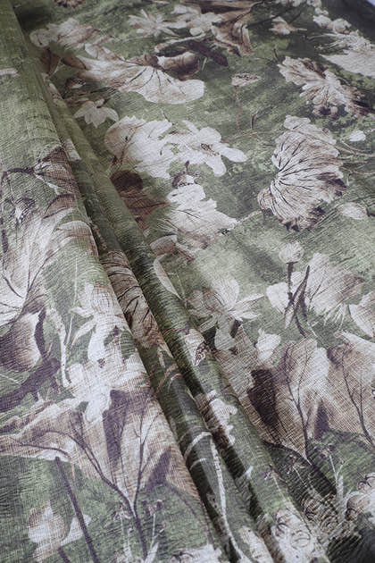 Olive Green Tussar Silk Floral Printed Saree