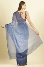 Ombre Navy Organza Saree With Mirror Work