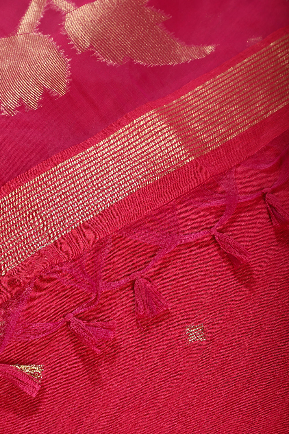 Cardinal Red Tussar Silk Floral Zari Woven Saree