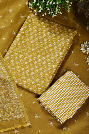 Mustard Color Cotton Printed Unstitched Suit