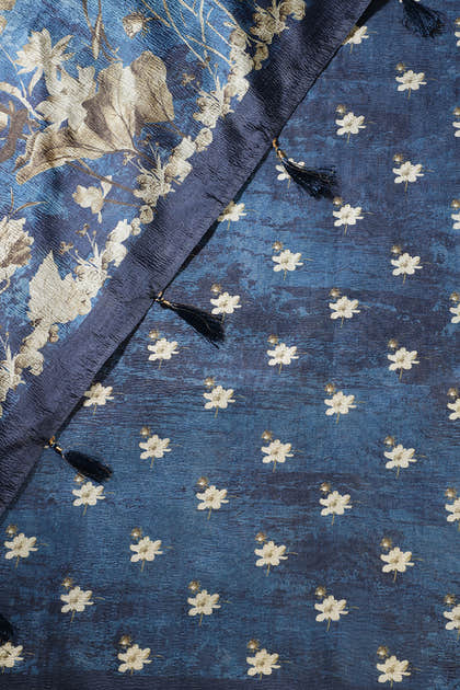 Dusky Blue Tussar Silk Floral Printed Saree