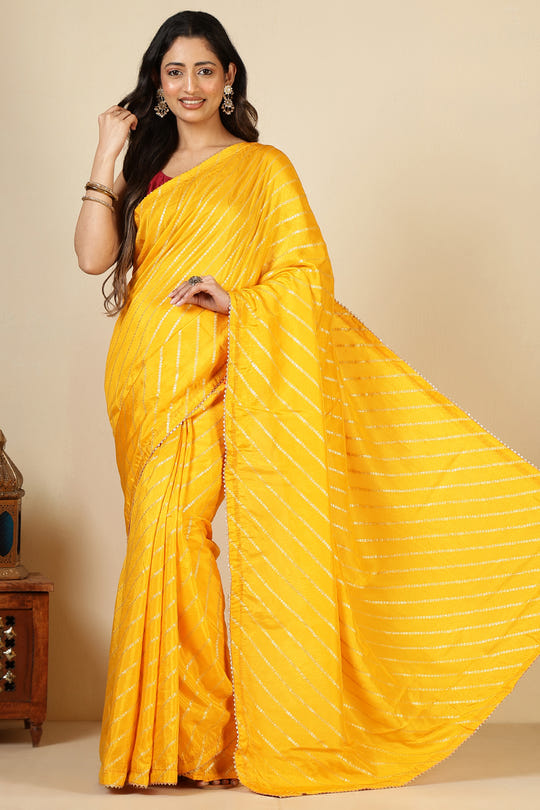 Mustard Modal Silk Saree with Zari Pinstripes